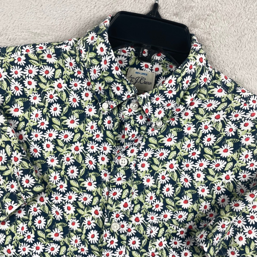 J Crew Shirt Mens Small Classic Fit Blue Floral Print 100% Linen Button Up